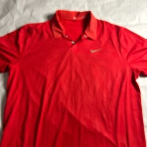 Nike x Tiger Wood Golf Polo Shirt Mens‎ L Red Swoosh Logo Snap Vintage Stretch